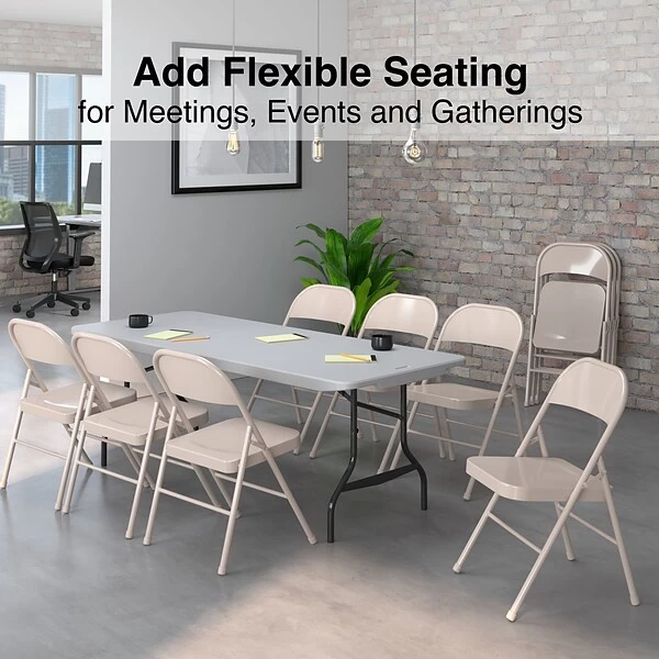 Quill BrandĀ® Metal Folding Chairs, Taupe, 4/Pack (51503) - Image 3