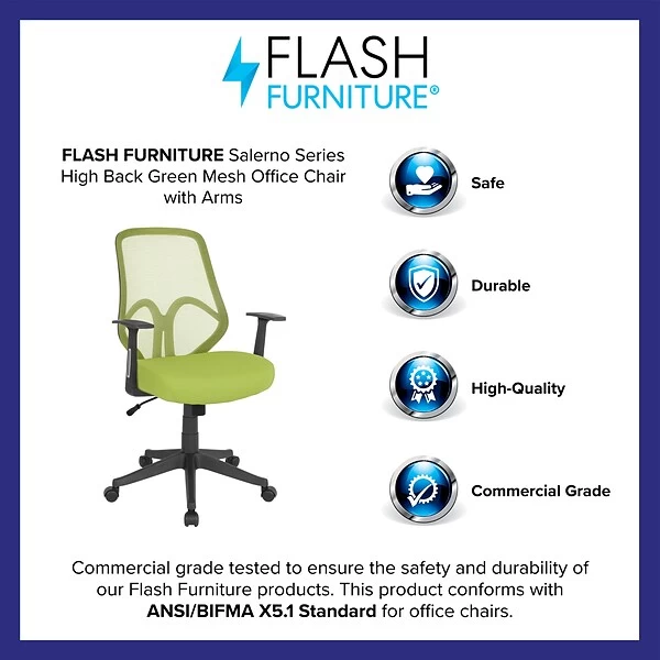 Flash Furniture Salerno Series Ergonomic Mesh Swivel High Back Office Chair, Green (GOWY193AAGN) - Image 2