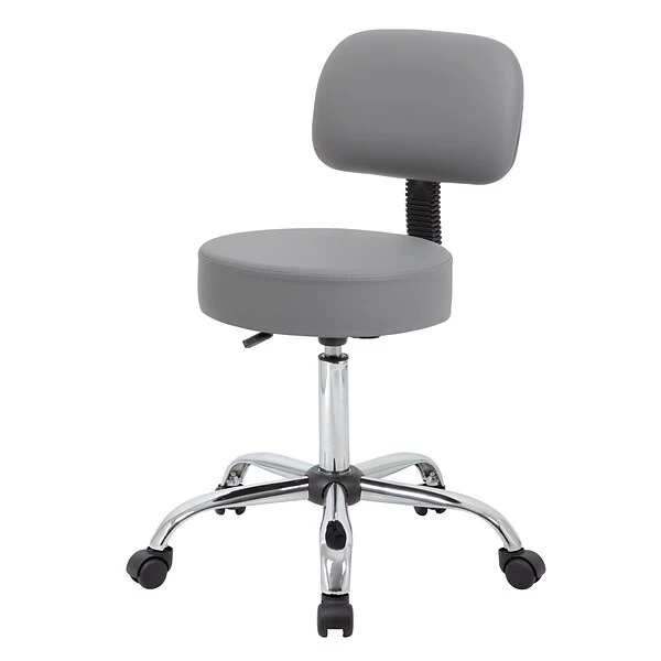 Boss Caressoft Armless Antimicrobial Medical Stool W/Back Cushion, Gray (B245-GY)