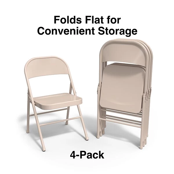 Quill BrandĀ® Metal Folding Chairs, Taupe, 4/Pack (51503) - Image 2
