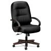 HON® 2190 Pillow-Soft Wood Series Executive Highback Chair, Mahogany/Black Leather, Open Loop Arms (2191NSR11)
