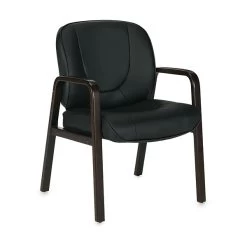 Offices To Go™ Luxhide Guest Chair With Wood Accents, Black (OTG11770BES)