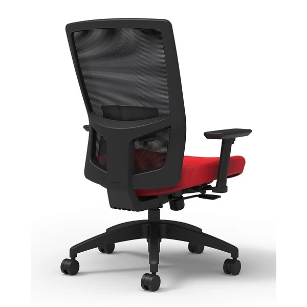 Union & Scale Workplace2.0™ Fabric Task Chair, Ruby Red, Adjustable Lumbar, 2D Arms, Synchro Seat Slide