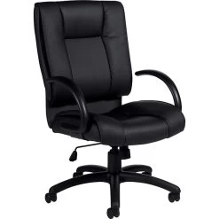 Global Offices To Go® Luxhide® Exec High-Back Chair, Bonded Leather, Black, Seat: 21"x18", Back: 21"x25"