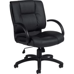 Global Offices To Go® Luxhide® Executive Mid-Back Chair, Bonded Leather, Blk, Seat: 21"x18", Back: 21"x22"