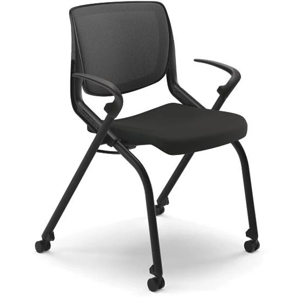 HON Motivate Ilira Stretch/Fabric Nesting Stacking Chair, Fixed Arms, Onyx Shell, Black