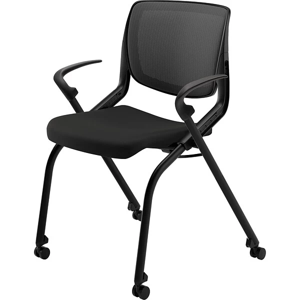 HON Motivate Ilira Stretch/Fabric Nesting Stacking Chair, Fixed Arms, Onyx Shell, Black - Image 3