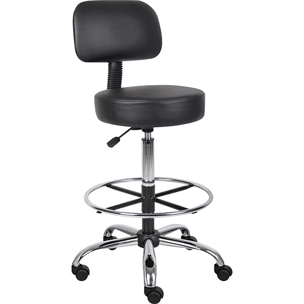 BossĀ® CareSoft Medical/Drafting Stool With Back Cushion; Black