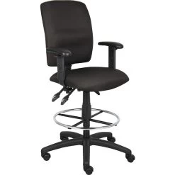 Boss® Multi-Function Fabric Drafting Stool W/ Adjustable Arm; Black