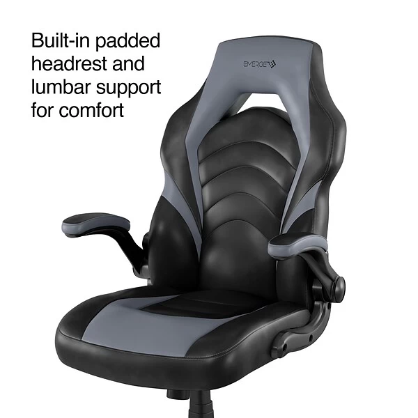 Quill Brand® Luxura Faux Leather Racing Gaming Chair, Black And Gray (52503)
