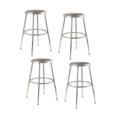 NPS 6400 Series 24" Height Adjustable Vinyl Padded Round Stool, Gray, 4 Pack (6424H/4)