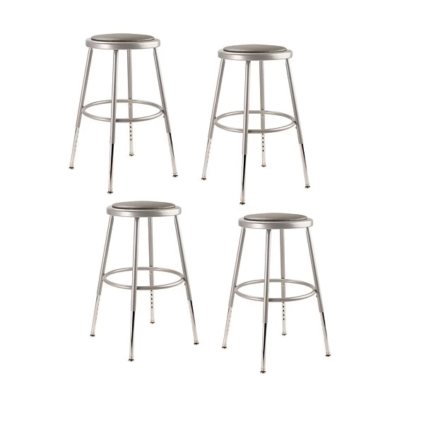 NPS 6400 Series 24" Height Adjustable Vinyl Padded Round Stool, Gray, 4 Pack (6424H/4)