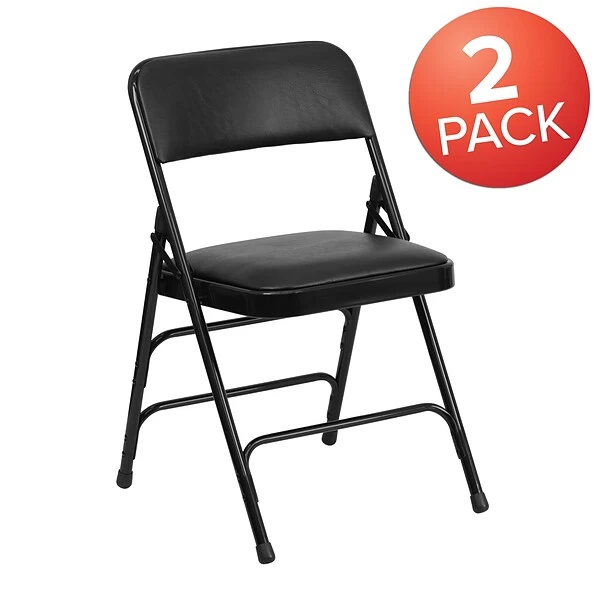 Flash Furniture HERCULES Series Vinyl Folding Chair, Black, 2/Pack (2HAMC309AVBK) - Image 2