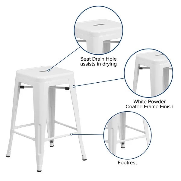 Flash Furniture Industrial Metal Restaurant Counter Height Stool, White (CH3132024WH) - Image 4