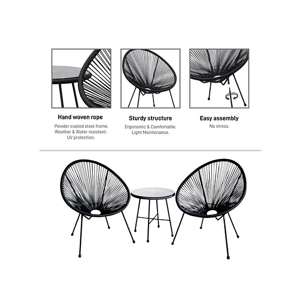 DUKAP SASSIO 3-Piece Seating Set Without Cushions, Black (O-DK-6967-BLK) - Image 5