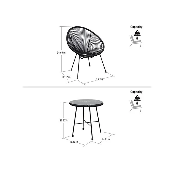 DUKAP SASSIO 3-Piece Seating Set Without Cushions, Black (O-DK-6967-BLK) - Image 6