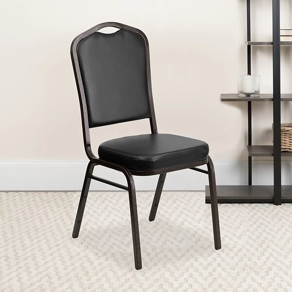 Flash Furniture HERCULES Banquet Chairs W/Black Vinyl & Gold Vein Frame, 4/Pack