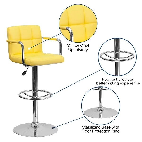 Flash Furniture 20" X 18" Vinyl Adjustable Height Bar Stool, Yellow - Image 5