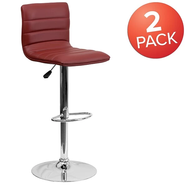 Flash Furniture 16" X 19" Vinyl Adjustable Height Bar Stool W/Chrome Base, Burgundy - Image 2