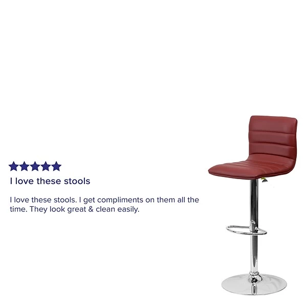 Flash Furniture 16" X 19" Vinyl Adjustable Height Bar Stool W/Chrome Base, Burgundy - Image 4
