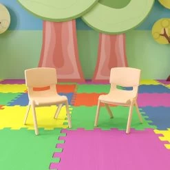 Flash Furniture Plastic School Chair With 10.5" Seat Height, Natural, 2-Pieces (2YUYCX003NAT)