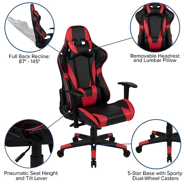 Flash Furniture X20 Ergonomic LeatherSoft Swivel Reclining Gaming Chair, Red (CH1872301RED) - Image 4