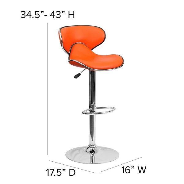 Flash Furniture Contemporary Vinyl Adjustable Height Barstool With Back, Orange (DS815ORG) - Image 5
