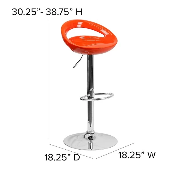 Flash Furniture Contemporary Plastic Adjustable Height Barstool With Back, Orange (CHTC31062ORG) - Image 5