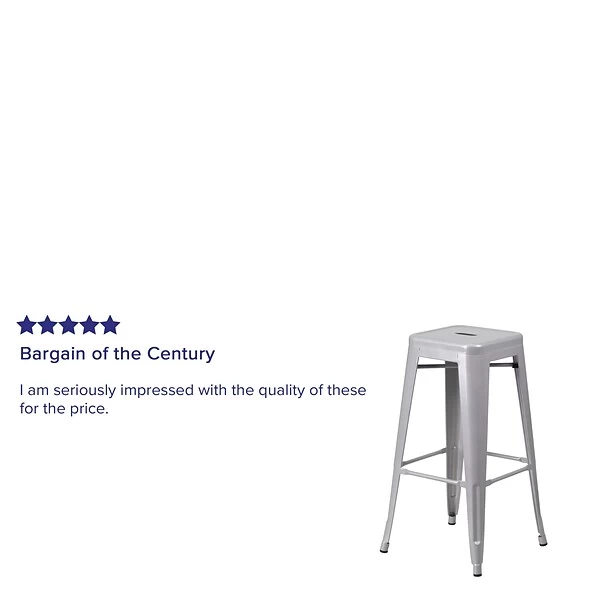 Flash Furniture Industrial Metal Restaurant Barstool, Silver (CH3132030SIL) - Image 3