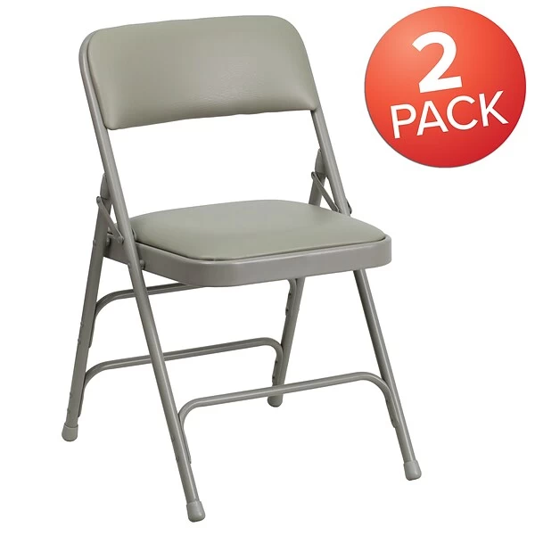 Flash Furniture HERCULES Series Vinyl Folding Chair, Gray, 2/Pack (2HAMC309AVGY) - Image 2