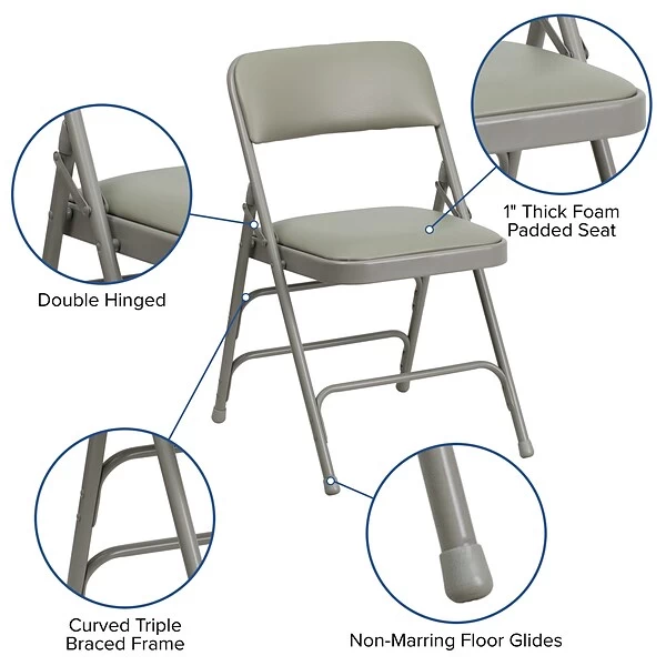 Flash Furniture HERCULES Series Vinyl Folding Chair, Gray, 2/Pack (2HAMC309AVGY) - Image 5