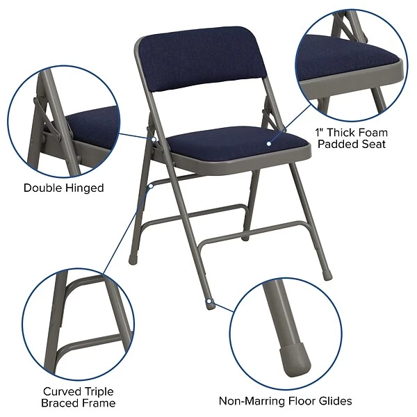 Flash Furniture HERCULES Series Fabric Folding Chair, Navy Blue, 2/Pack (2HAMC309AFNVY) - Image 5