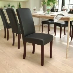 Flash Furniture Contemporary Faux Leather Parsons Dining Chair, Black (BT350BKLEA023)