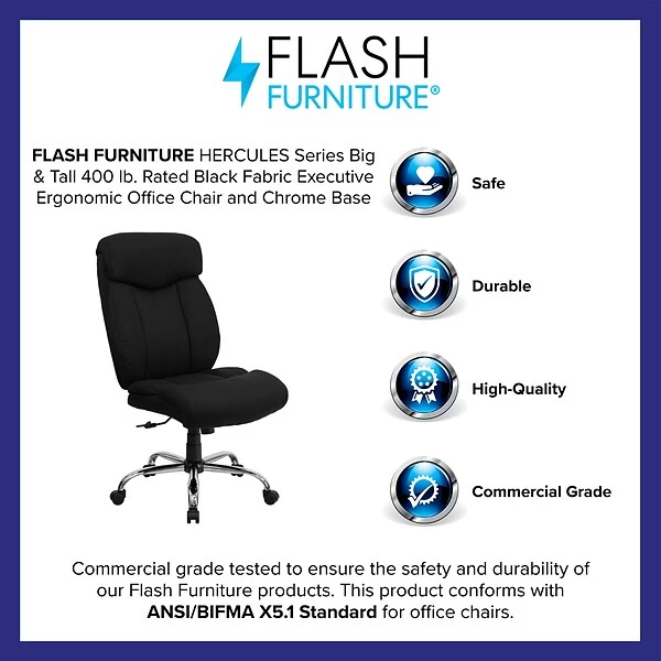 Flash Furniture HERCULES Series Armless Ergonomic Fabric Swivel Big & Tall Executive Office Chair, Black (GO1235BKFAB) - Image 2