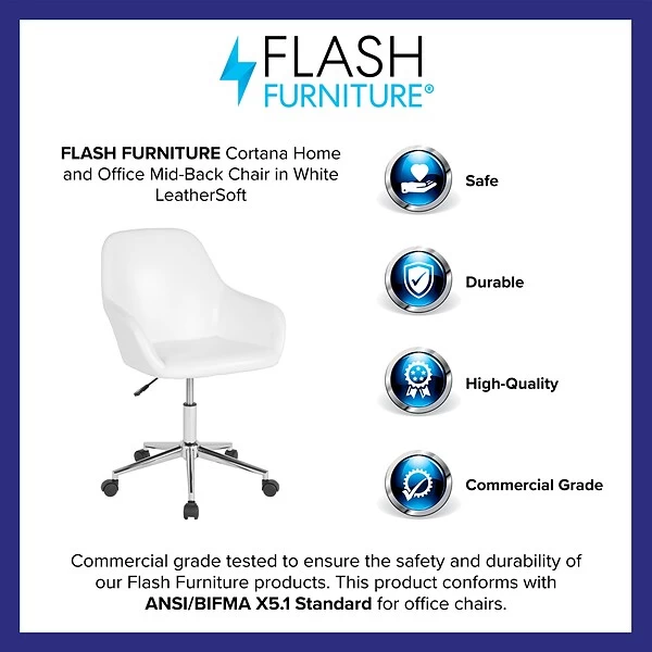 Flash Furniture Cortana LeatherSoft Swivel Mid-Back Home And Office Chair, White (DS8012LBWH) - Image 3