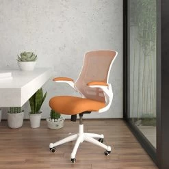 Flash Furniture Kelista Ergonomic Mesh Swivel Mid-Back Task Office Chair, Tan With White Frame (BLX5MWHTAN)