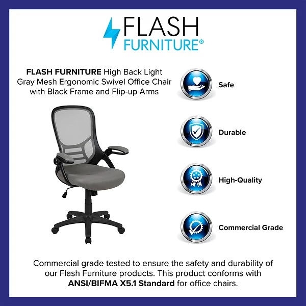 Flash Furniture Porter Ergonomic Mesh Swivel High Back Office Chair, Light Gray/Black (HL00161BKGY) - Image 3
