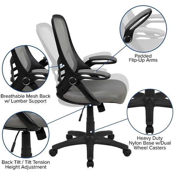 Flash Furniture Porter Ergonomic Mesh Swivel High Back Office Chair, Light Gray/Black (HL00161BKGY) - Image 5