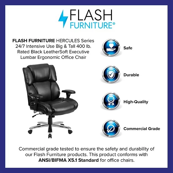 Flash Furniture HERCULES Series LeatherSoft Swivel 24/7 Intensive Use Big & Tall Executive Office Chair, Black (GO2149LEA) - Image 3
