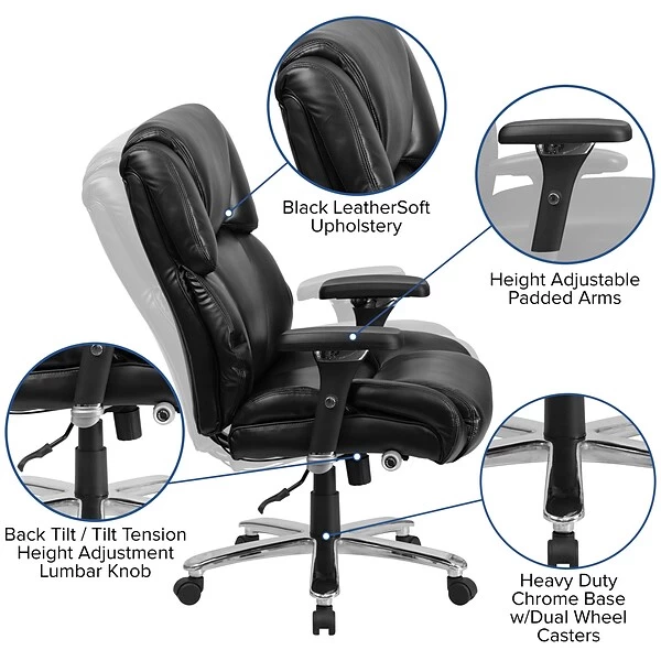 Flash Furniture HERCULES Series LeatherSoft Swivel 24/7 Intensive Use Big & Tall Executive Office Chair, Black (GO2149LEA) - Image 5