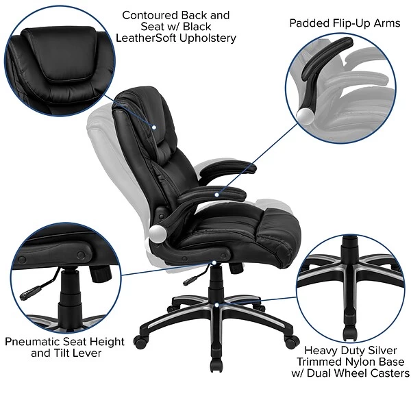 Flash Furniture Hansel LeatherSoft Swivel Executive Office Chair, Black (BT9896H) - Image 5