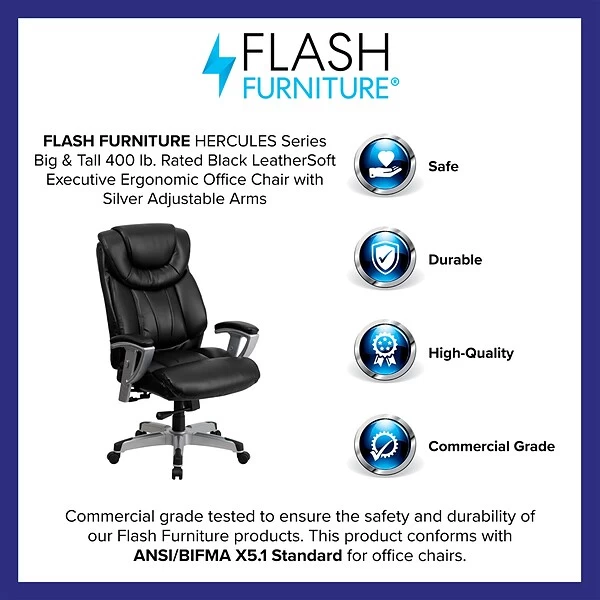 Flash Furniture HERCULES Series LeatherSoft Swivel Big & Tall Executive Office Chair, Black (GO1534BKLEA) - Image 3