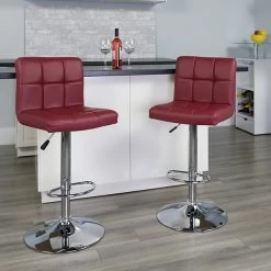 Flash Furniture Contemporary Vinyl Adjustable Height Barstool With Back, Burgundy, 2-Pieces (2DS810MODBURGGG)