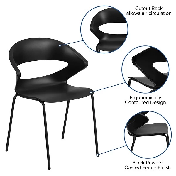 Flash Furniture Hercules Series 440lb-Capacity Stack Chair, Black (RUT4BK) - Image 3
