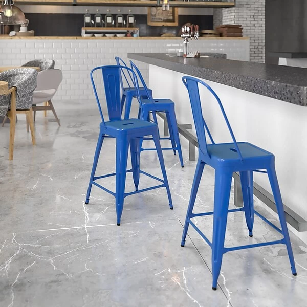 Flash Furniture Contemporary Metal Restaurant Counter Height Stool, Blue (CH3132024GBBL)