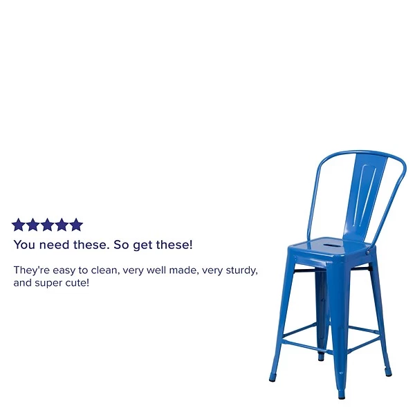 Flash Furniture Contemporary Metal Restaurant Counter Height Stool, Blue (CH3132024GBBL) - Image 3
