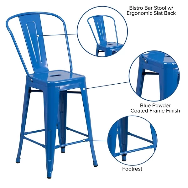 Flash Furniture Contemporary Metal Restaurant Counter Height Stool, Blue (CH3132024GBBL) - Image 4