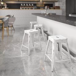 Flash Furniture Industrial Metal Restaurant Counter Height Stool, White (ETBT350324WH)