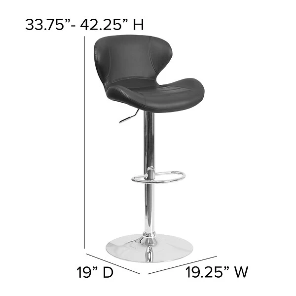 Flash Furniture Contemporary Vinyl Adjustable Height Barstool With Back, Black (CH321BK) - Image 5