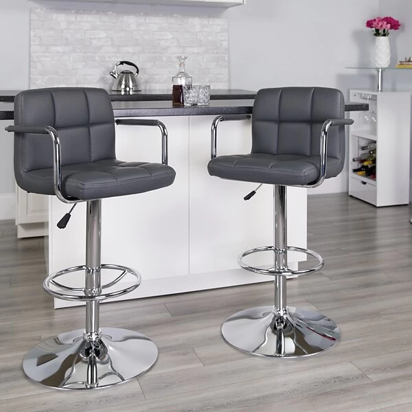 Flash Furniture Contemporary Vinyl Adjustable Height Barstool With Back, Gray (CH102029GY)